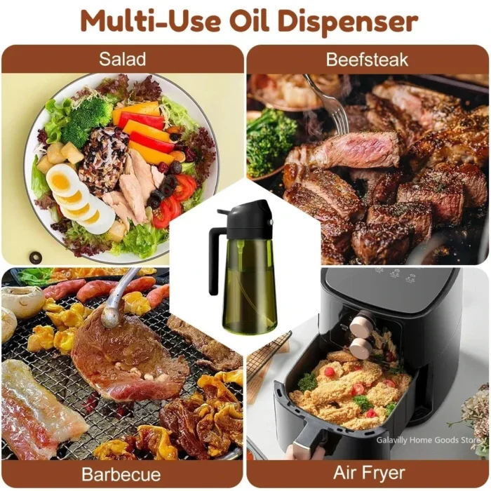 16oz/470ML Light-Blocking Dark Oil Sprayer for Cooking 2 in 1 Olive Oil Dispenser Bottle for Kitchen Dark Green Glass Oil Bottle - Image 5