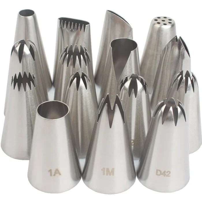 15pcs Piping Nozzles Set, Stainless Steel IcingCream Nozzles, Cake Piping Tips For Dessert Biscuit Cup Cake, Kitchen Accessories - Image 1