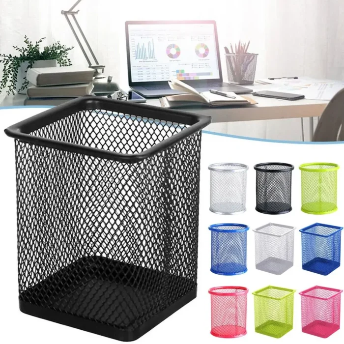 Multifunction Round/Square Mesh Pen Pot Multicolor Pen Holder Desk Tidy Stationery Organiser Pencil Storage Stationery Organiser - Image 1