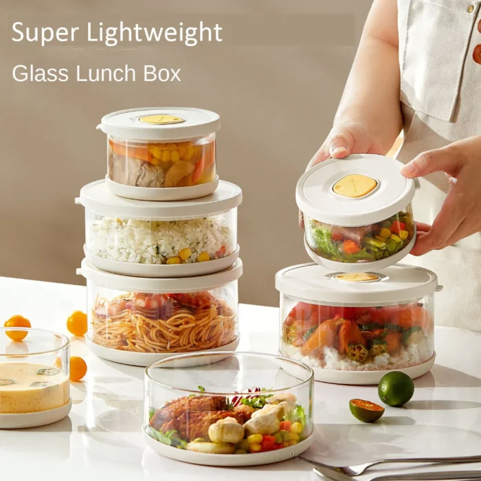 Glass Tupperware Set Airtight Containers Heat Resistant Lunch Box Food Storage for Frozen Rice Salad Bowl and Lid Take Away - Image 1