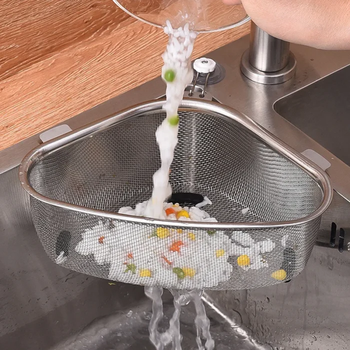 Kitchen Sink Drain Basket Stainless Steel Triangle Food Vegetables Peel Egg Filter Storage Organizer Kitchen Shelf Rack Drainier - Image 1