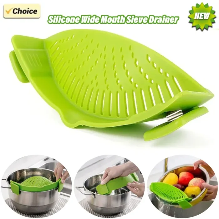 Universal Silicone Pot Edge Drainer Kitchen Clip-on Pan Pot Anti-spill Strainer Fruit Vegetable Washing Filter Noodles Colander - Image 1