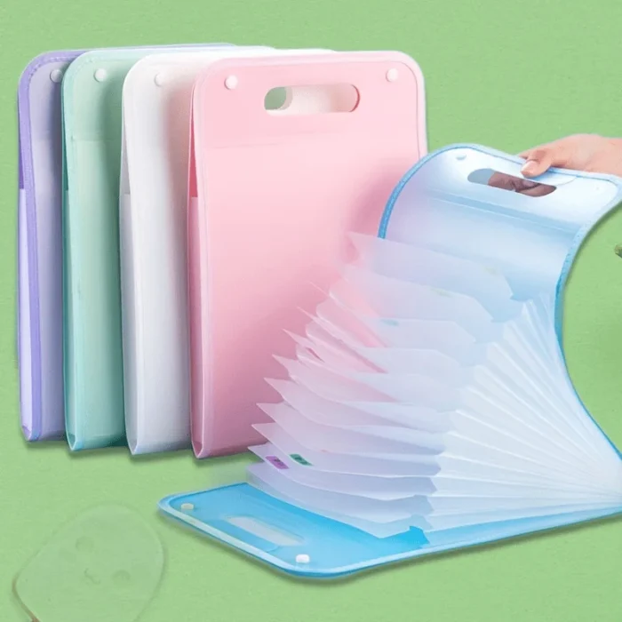 1 A4 Macaron vertical binding file bag Student test paper storage bag 13 cell portable organ bag, office school supplies - Image 1