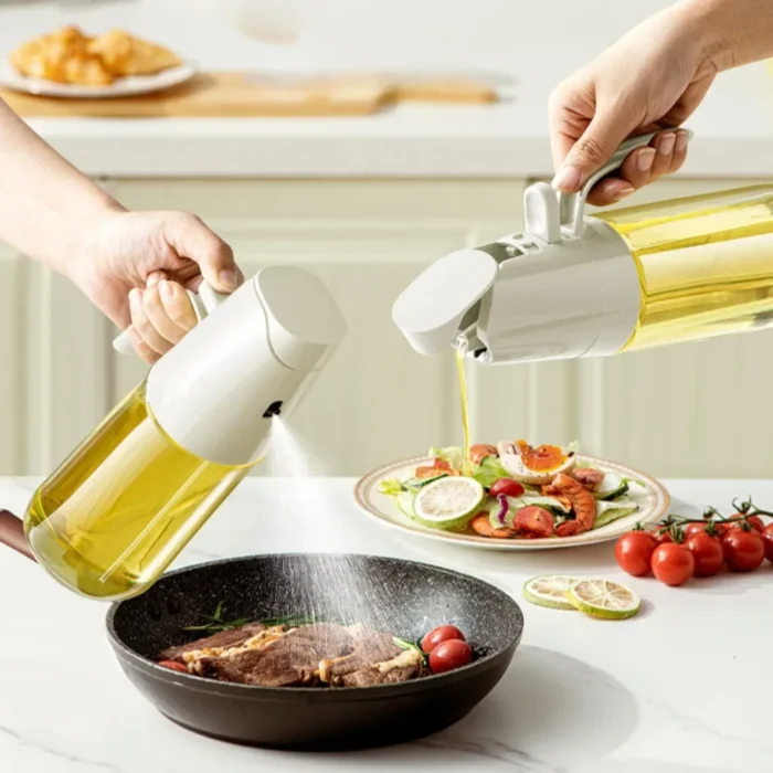 2in1 Oil Spray Bottle 500ml High Borosilicate Glass Cooking Oil Dispensers Olive Oil Sprayer Mister for Air Fryer Salad Baking - Image 1