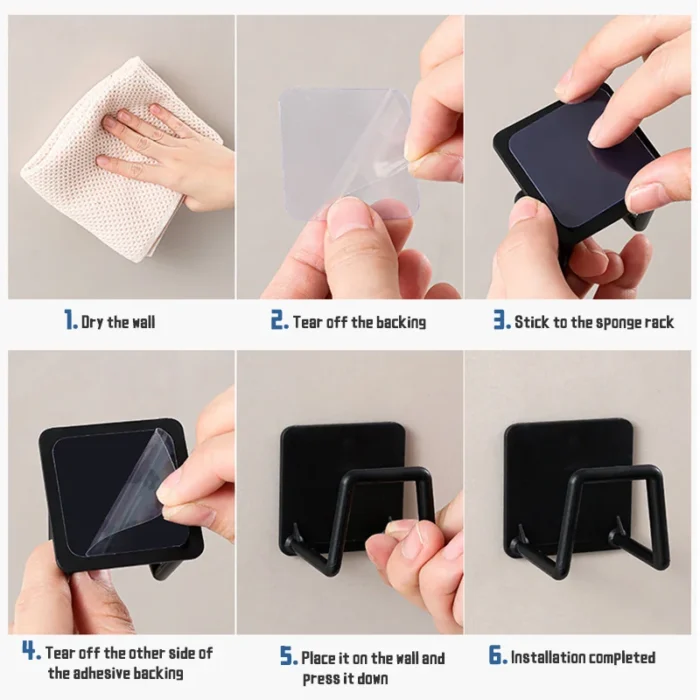 Sponge Holder for Kitchen Sink Self Adhesive Drain Drying Rack Kitchen Wall Hooks Accessories Dish Sponge and Brush Holder - Image 5