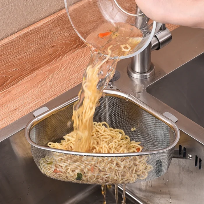 Kitchen Sink Drain Basket Stainless Steel Triangle Food Vegetables Peel Egg Filter Storage Organizer Kitchen Shelf Rack Drainier - Image 4