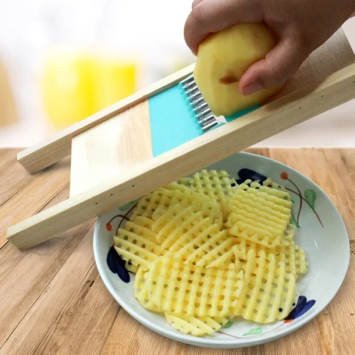 Fries Grid Stainless Potato Grid Steel Potato Kitchen Wooden Home Chip Shred Potato Vegetable Cutter Grater Slicer or Hand Guard - Image 1