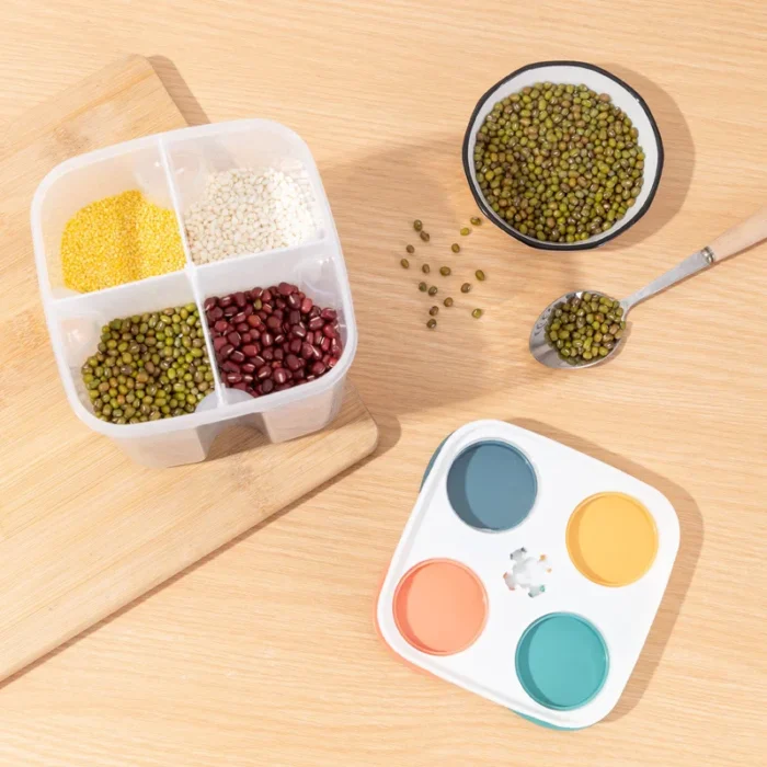 Kitchen Cereals Storage Box Plastic 4 grids Cereals Sealed Jar Food Container Moisture-proof Grain Tank Spaghetti Keep Fresh Box - Image 4
