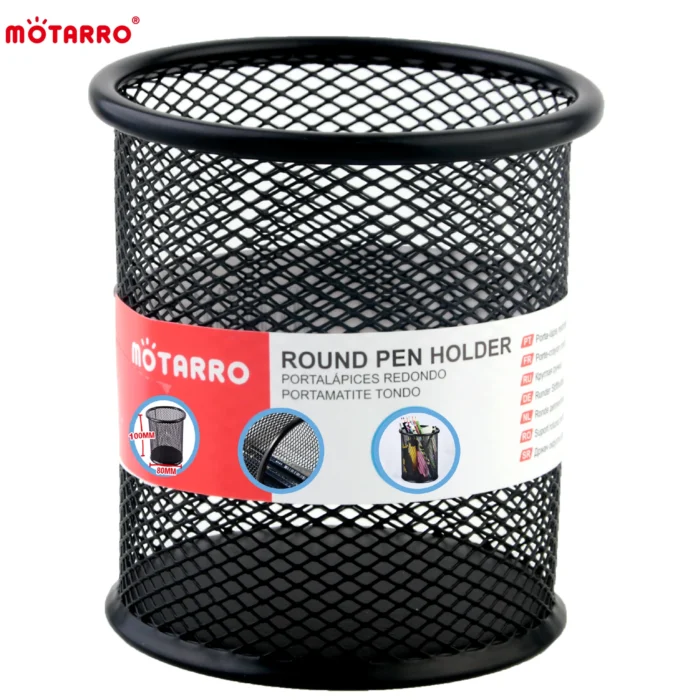 MOTARRO 1Pcs Pencil Holder Office Desk Metal Mesh Square Round Pen Pot Cup Case Container Organiser Durable Pencil Case - Image 1
