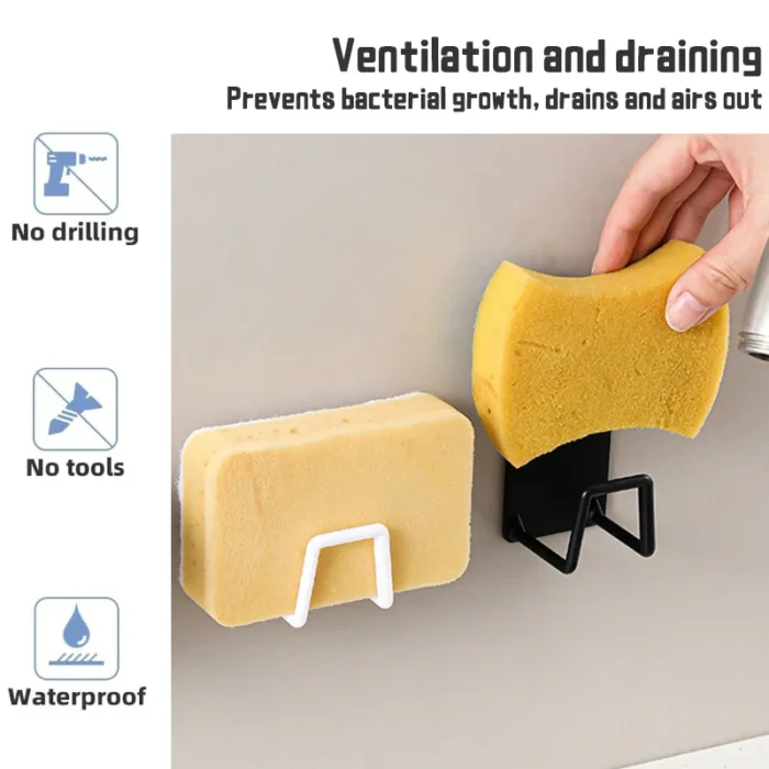 Sponge Holder for Kitchen Sink Self Adhesive Drain Drying Rack Kitchen Wall Hooks Accessories Dish Sponge and Brush Holder - Image 3
