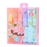 6pcs Creamy Fruity Aroma Highlighters Pastel Cute Highlighter Assorted Colors Dry Fast for Bible Journal School Office Supplies