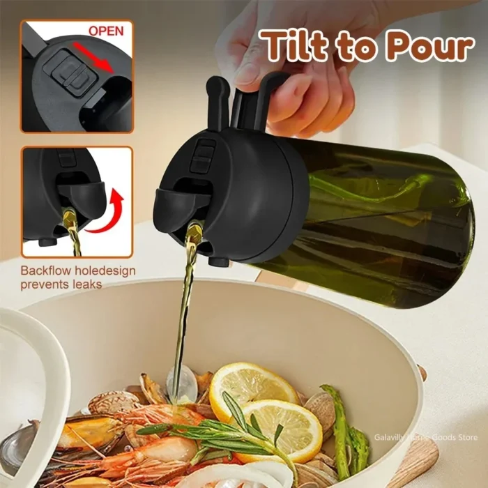 16oz/470ML Light-Blocking Dark Oil Sprayer for Cooking 2 in 1 Olive Oil Dispenser Bottle for Kitchen Dark Green Glass Oil Bottle - Image 3
