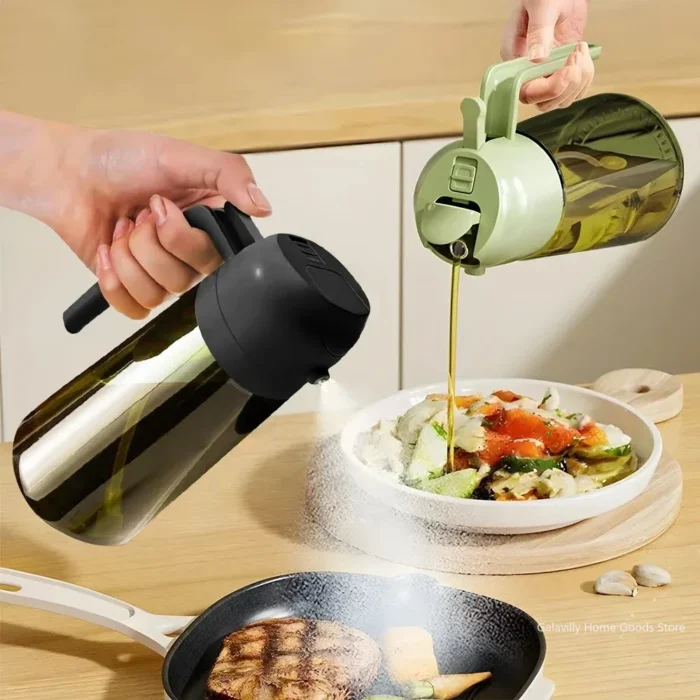 16oz/470ML Light-Blocking Dark Oil Sprayer for Cooking 2 in 1 Olive Oil Dispenser Bottle for Kitchen Dark Green Glass Oil Bottle - Image 1